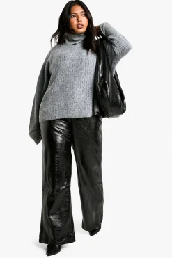 boohoo Pantalon Droit En Synthétique Effet Croco Grande Taille<Femme Pantalons|Tailleurs