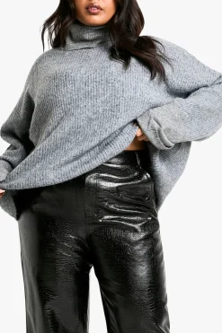 boohoo Pantalon Droit En Synthétique Effet Croco Grande Taille<Femme Pantalons|Tailleurs