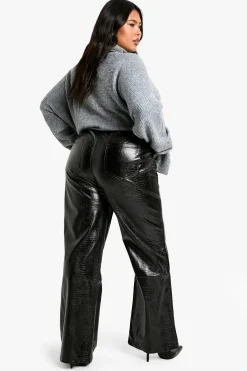 boohoo Pantalon Droit En Synthétique Effet Croco Grande Taille<Femme Pantalons|Tailleurs
