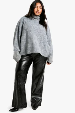 boohoo Pantalon Droit En Synthétique Effet Croco Grande Taille<Femme Pantalons|Tailleurs
