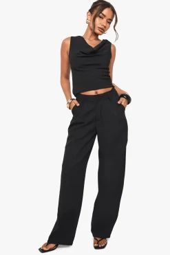 Pantalon droit en tissu tissé avec devant plissé