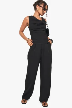 Pantalon droit en tissu tissé avec devant plissé