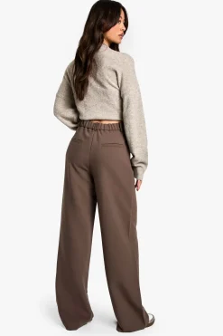 boohoo Pantalon Droit Essentiel Taille Haute Jambe Longue<Femme Pantalons|Tailleurs