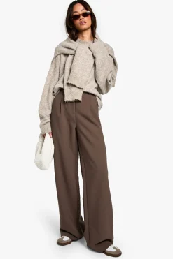 boohoo Pantalon Droit Essentiel Taille Haute Jambe Longue<Femme Pantalons|Tailleurs