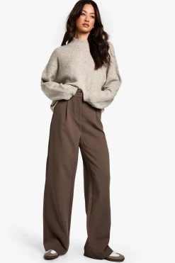 boohoo Pantalon Droit Essentiel Taille Haute Jambe Longue<Femme Pantalons|Tailleurs