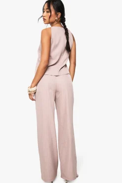 boohoo Pantalon droit à fines rayures tissées<Femme Pantalons|Tailleurs
