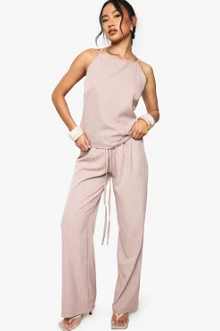boohoo Pantalon droit à fines rayures tissées<Femme Pantalons|Tailleurs