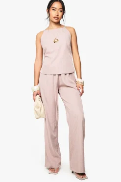 boohoo Pantalon droit à fines rayures tissées<Femme Pantalons|Tailleurs