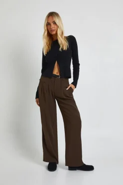 Pantalon Droit Fluide à Ceinture
