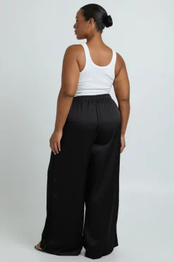 Pantalon Droit Grande Taille En Satin Avec Bordure En Dentelle Cils