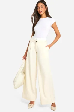 Pantalon droit habillé à taille contrastante