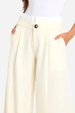 Pantalon droit habillé à taille contrastante