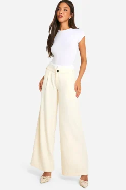 Pantalon droit habillé à taille contrastante
