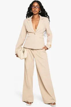Pantalon droit à l'allure de lin, coupe tailleur