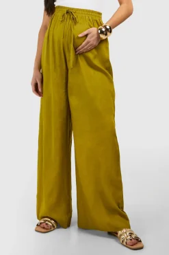 Pantalon droit maternité effet lin