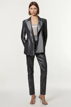 Pantalon droit métallisé à coupe fluide