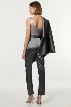 Pantalon droit métallisé à coupe fluide