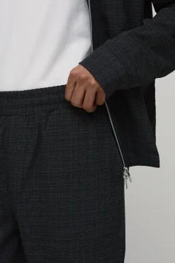 Pantalon Droit À Plis Frontaux Micro Carreaux Coordonné