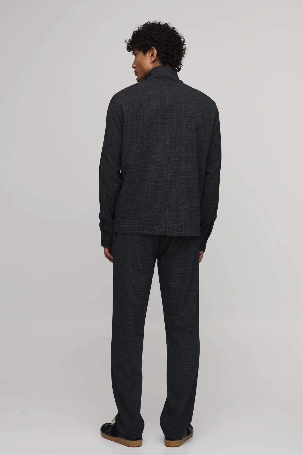 Pantalon Droit À Plis Frontaux Micro Carreaux Coordonné
