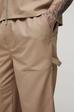 boohooMAN Pantalon droit pour hommes grands avec détails de style menuisier<Homme Pantalons Tall|Tout Afficher