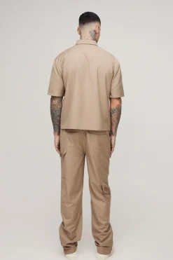 boohooMAN Pantalon droit pour hommes grands avec détails de style menuisier<Homme Pantalons Tall|Tout Afficher