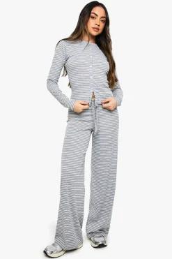 Pantalon droit à rayures à ceinture minimaliste