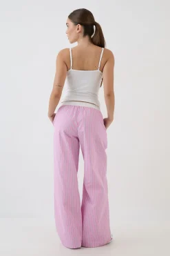 Pantalon Droit À Rayures En Popeline De Coton Avec Boutons Henley Dsgn Studio