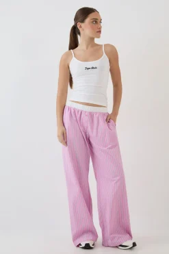 Pantalon Droit À Rayures En Popeline De Coton Avec Boutons Henley Dsgn Studio