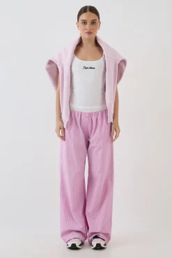 Pantalon Droit À Rayures En Popeline De Coton Avec Boutons Henley Dsgn Studio