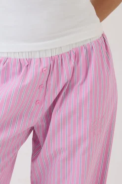 Pantalon Droit À Rayures En Popeline De Coton Avec Boutons Henley Dsgn Studio