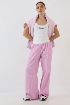 Pantalon Droit À Rayures En Popeline De Coton Avec Boutons Henley Dsgn Studio