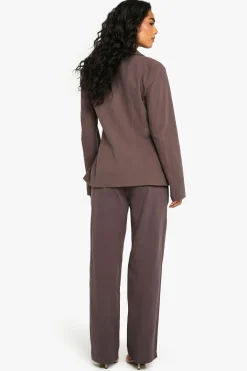 boohoo Pantalon droit sur mesure en lin<Femme Pantalons|Looks Chocolat