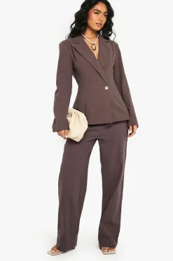 boohoo Pantalon droit sur mesure en lin<Femme Pantalons|Looks Chocolat