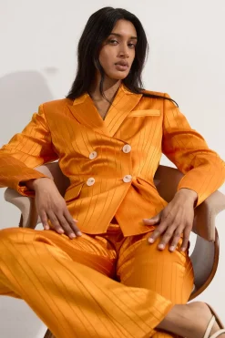 KarenMillen Pantalon droit taille ajustée en satin premium à fines rayures<Femme Pantalons|Tailleurs