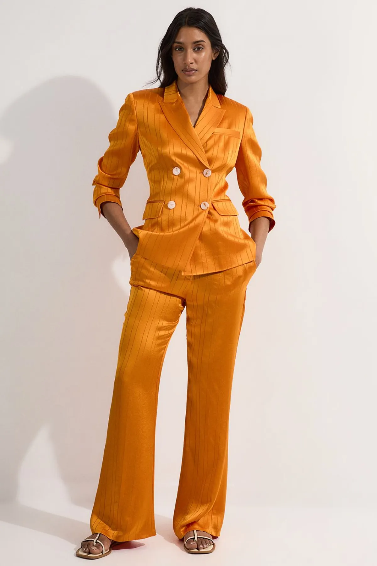 KarenMillen Pantalon droit taille ajustée en satin premium à fines rayures<Femme Pantalons|Tailleurs