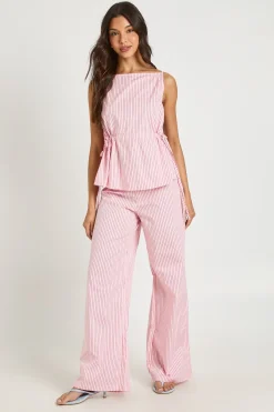 boohoo Pantalon Droit Taille Basse Avec Détail Nœud<Femme Pantalons|Tailleurs