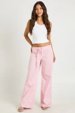 boohoo Pantalon Droit Taille Basse Avec Détail Nœud<Femme Pantalons|Tailleurs