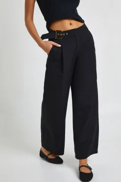 Pantalon droit à taille basse avec ceinture pour petites