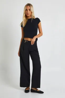 Pantalon droit à taille basse avec ceinture pour petites