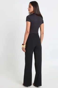 Pantalon Droit Taille Basse En Bengaline