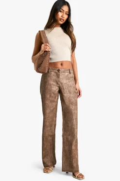 Pantalon droit taille basse en synthétique lavé
