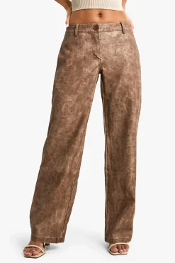 Pantalon droit taille basse en synthétique lavé