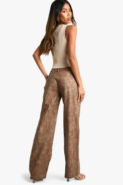 Pantalon droit taille basse en synthétique lavé