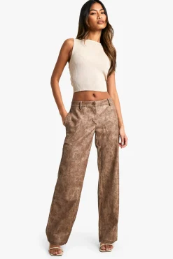 Pantalon droit taille basse en synthétique lavé