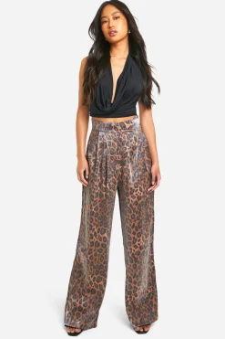 Pantalon droit taille haute à imprimé léopard