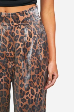 Pantalon droit taille haute à imprimé léopard