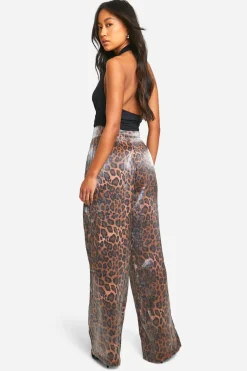 Pantalon droit taille haute à imprimé léopard
