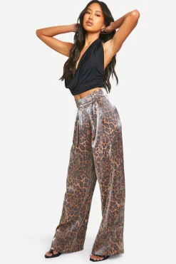 Pantalon droit taille haute à imprimé léopard