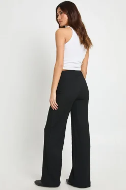 Pantalon Droit à Taille Nouée et Tissu Texturé