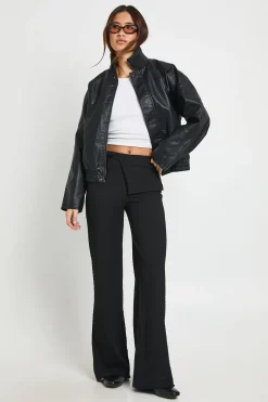 Pantalon Droit à Taille Nouée et Tissu Texturé